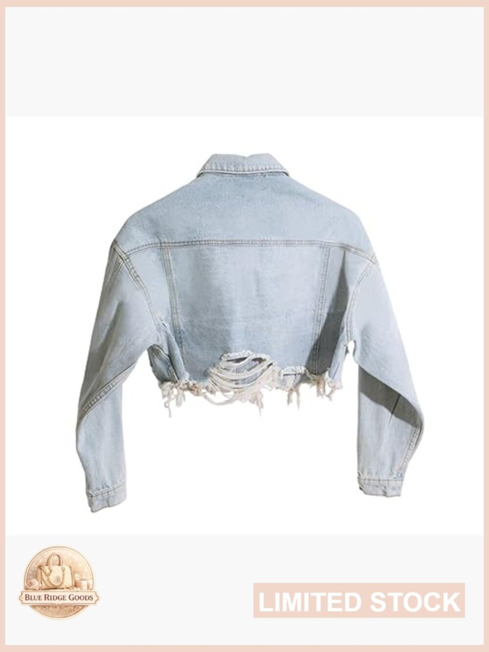 Cropped Denim Jacket Ripped Distressed Frayed Hem Vintage Chic Casual Wear - Picture 4 of 6